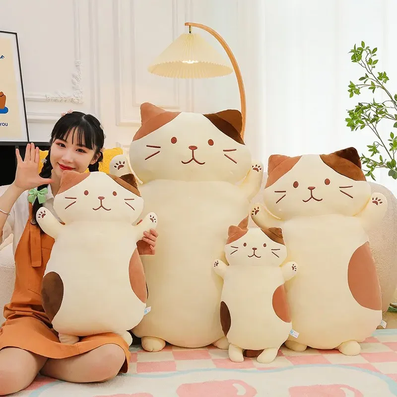 MINISO 45cm Kawaii Big Fat Belly Cat Plush Toys Stuffed Soft Long Animal Cat Pillow Nap Cushion Creative Birthday Gift for Kids