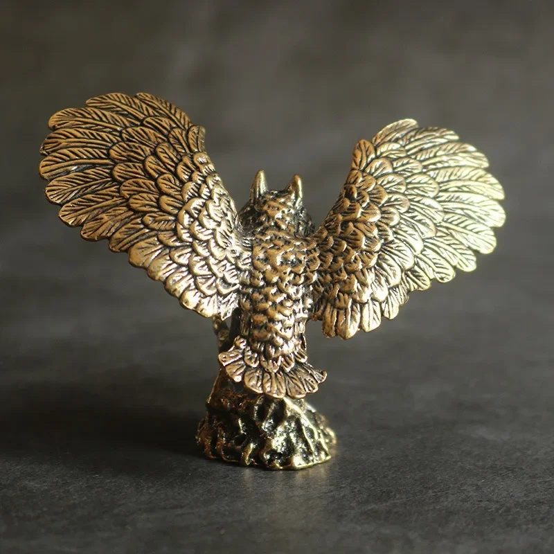 Solid Brass owl Figurine Miniature Tea Pet Arts crafts Desktop Small Ornament Animal Home Decoration Accessories Children Gifts