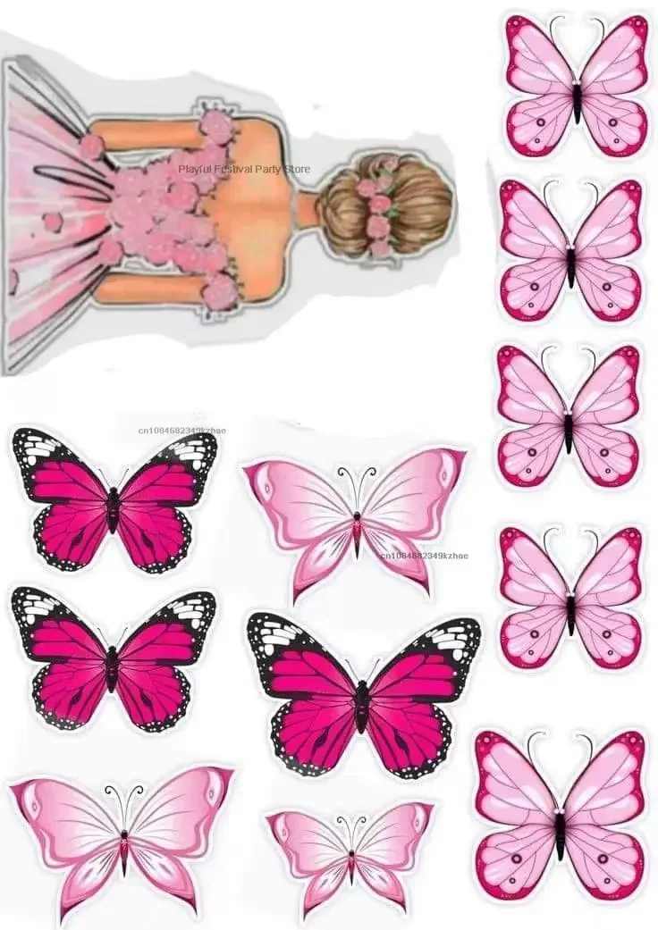 Purple Pink Butterfly Cake Decoration Happy Birthday Topper Handmade Painted for Wedding Party Wedding Decoration Party Gifts