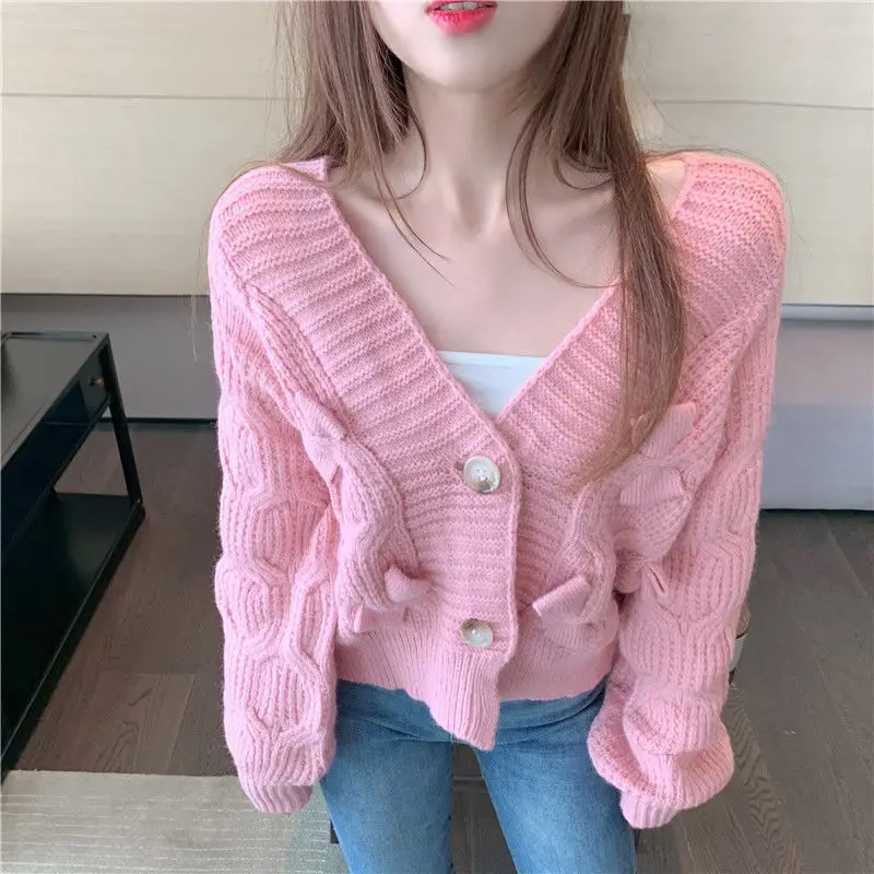 Maglioni donna Kawaii autunno accogliente elegante scollo a v Design All-match dritto stile coreano Cardigan lavorato a maglia Harajuku Bow Casual