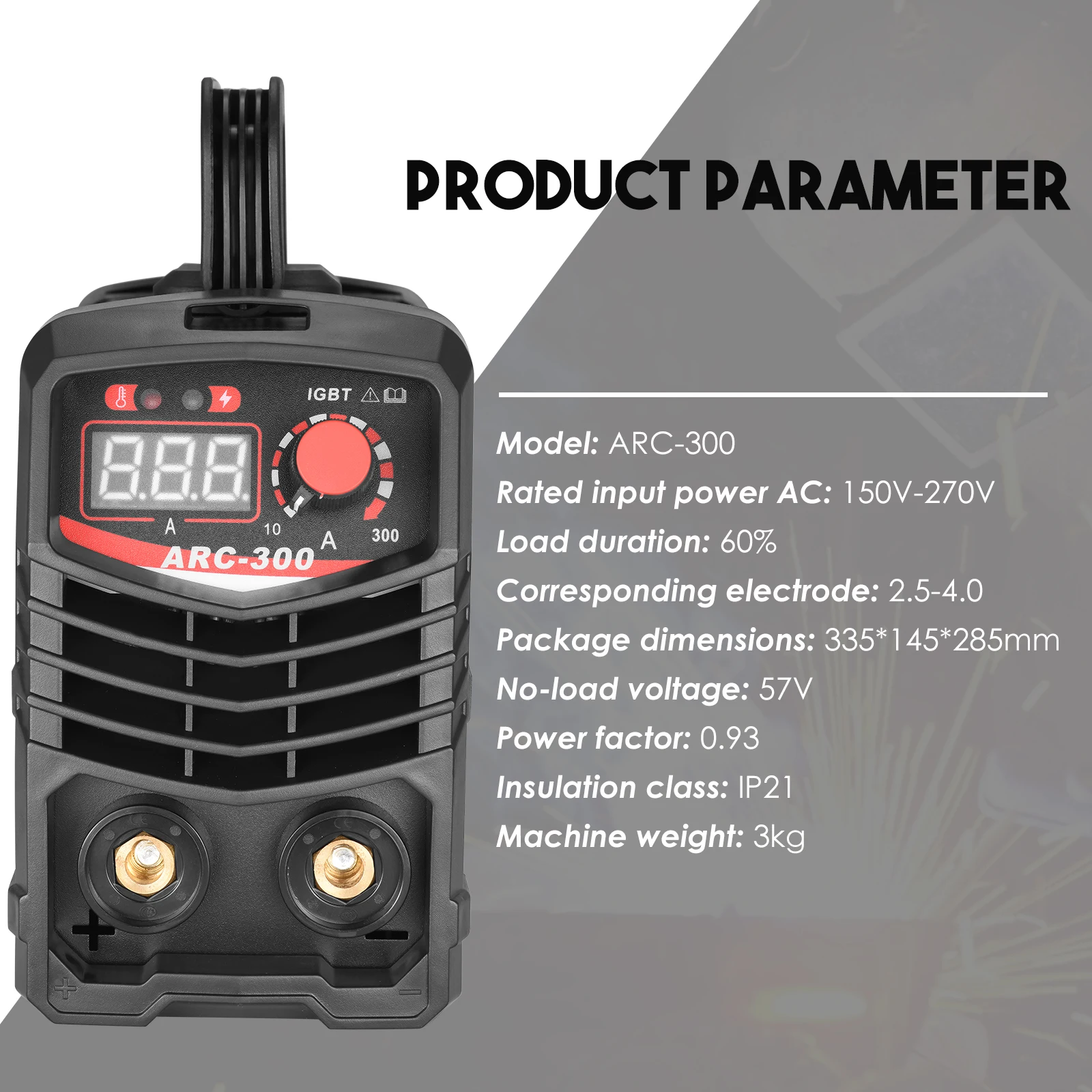 Imagem -03 - Máquina de Solda com Display Lcd Inversor Igbt Inteligente Casamento do Soldador Ligas de Aço Metais de Ferro Hastes 25 mm Arc Mma 300a 6000w