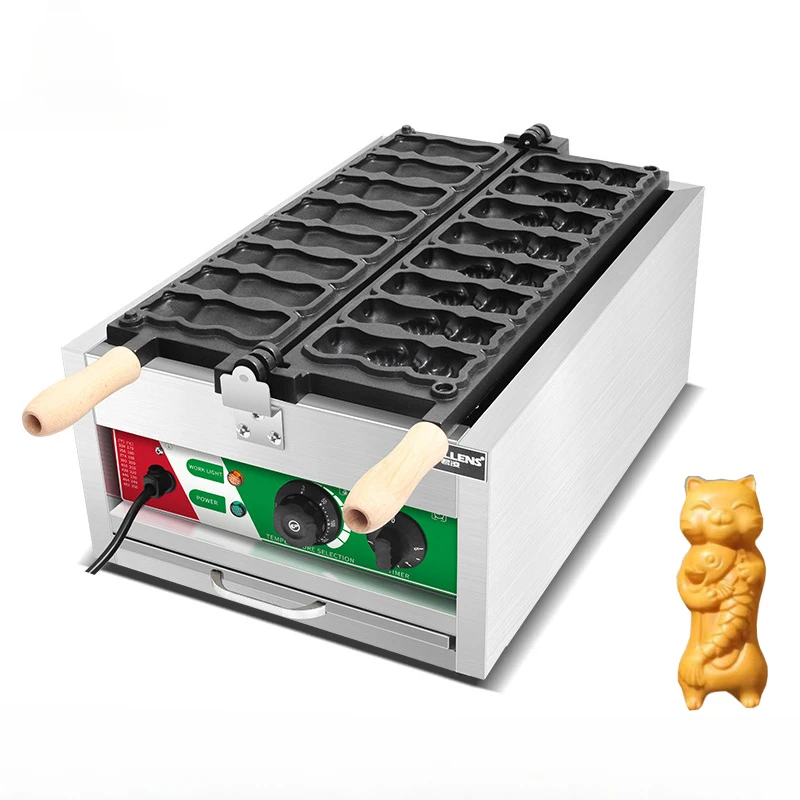 For 8pcs Electric Waffle Maker Cat Catch Fish Shape Commercial Sponge Cale Taiyaki Machine for Snack Shop