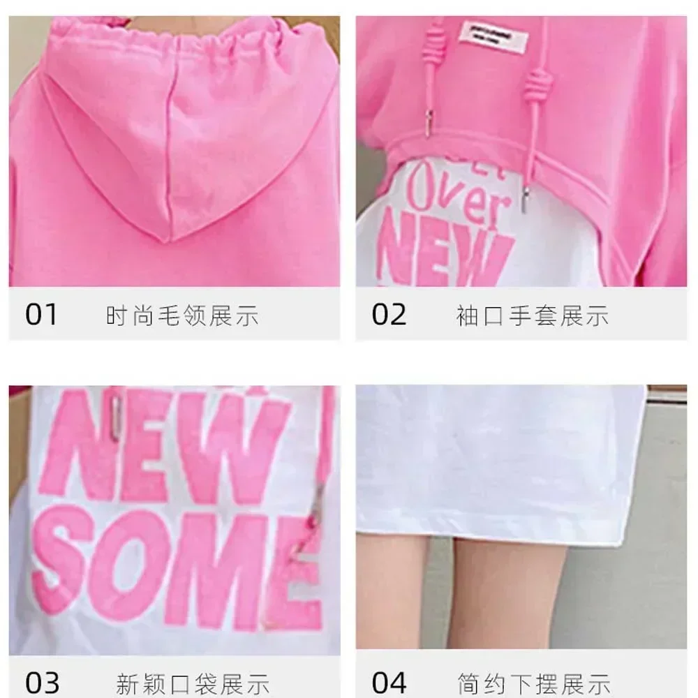 Girls Hoodies Kids Letter Print Outerwear Teens Hooded Sweatshirt 2024 Spring Fall 3 To 12Yrs Children\'s Korean Style Clothing