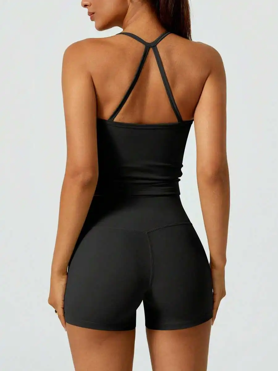 

Womens Halter Backless Yoga Sports Suit With Butt Lifting Effect Spring Summer