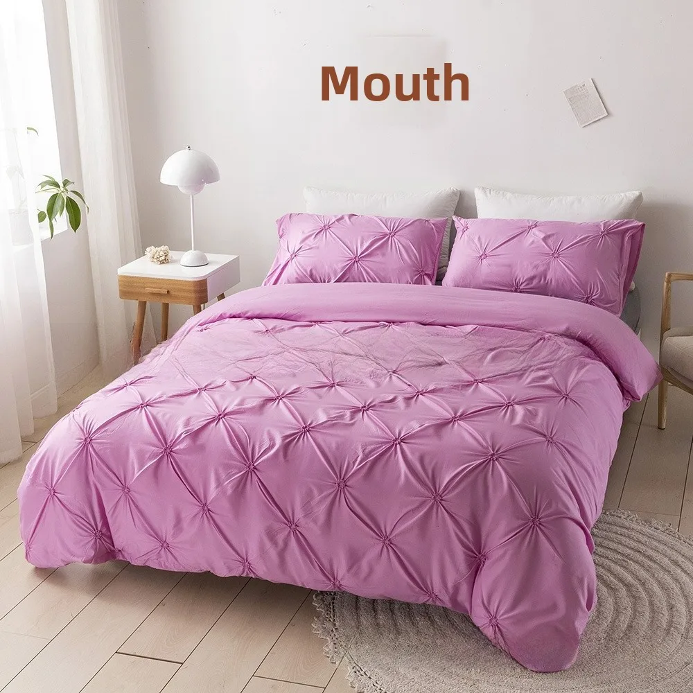 طقم أغطية سرير بنمط زهور ثلاثي الأبعاد وألوان نقية، غطاء لحاف وغطاء وسادة وإكسسوارات سرير، توريد عبر الحدود للمنسوجات المنزلية