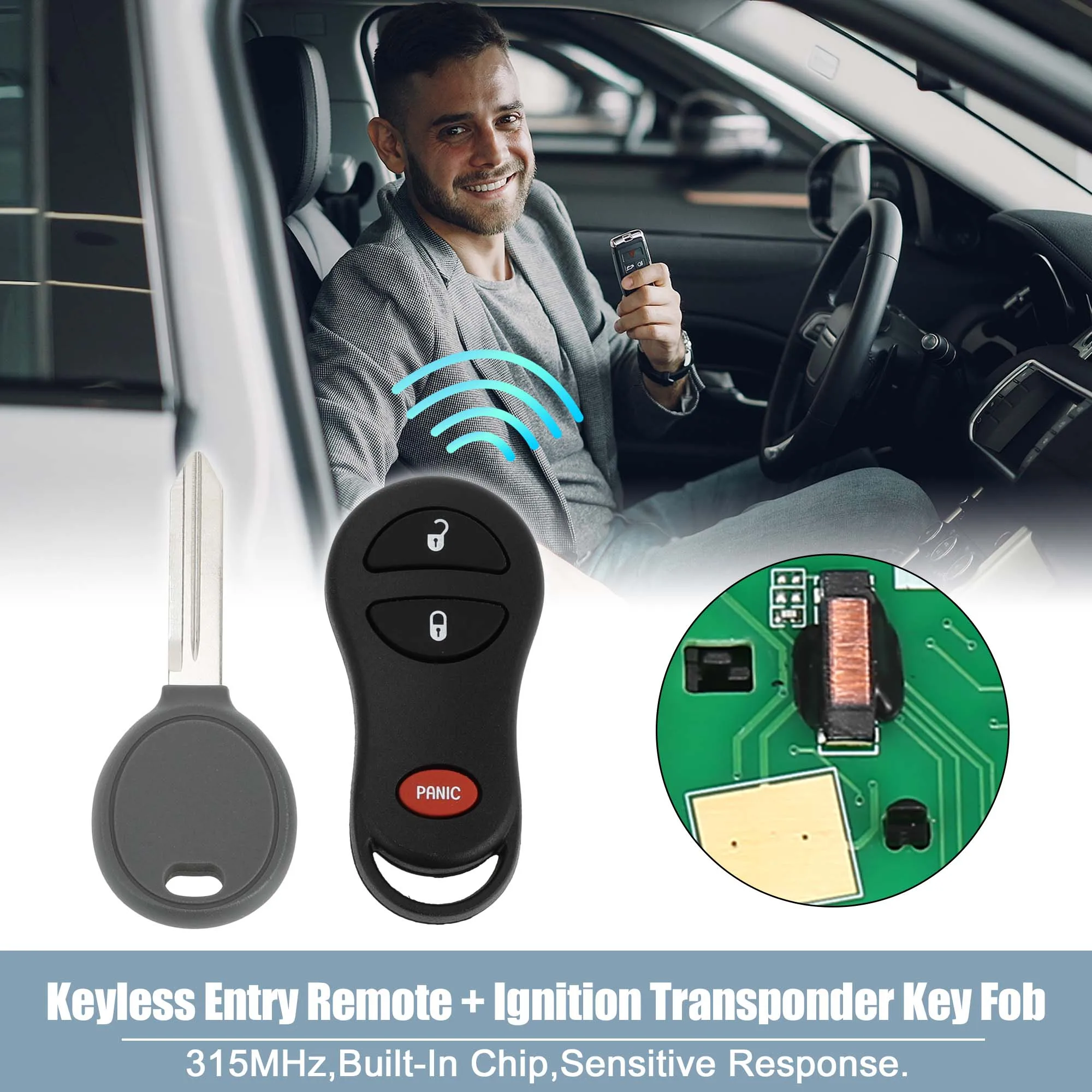 UXCELL 315MHz Keyless Entry Remote Ignition Transponder Key Fob for Dodge for Ram 1500 2500 3500 Pickup 2002-2005