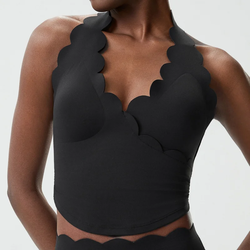 

Women Underwear Water Drop Cup Halter Sports Bra For Women Plus Size Nude Feel Solid Vest With Chest Pad Fitness Tank Top