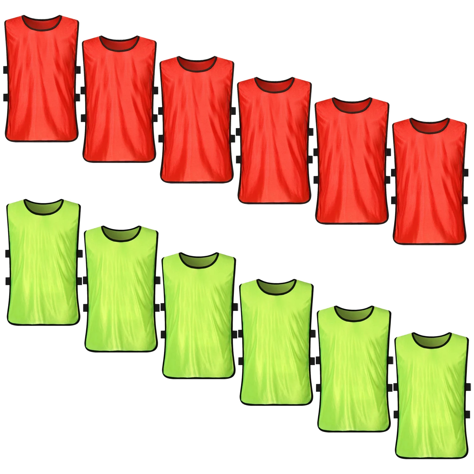 เสื้อกั๊กฝึกซ้อม 12 ชิ้น เสื้อกีฬาแขนกุดสำหรับเด็ก ฤดูร้อน น้ำหนักเบา แห้งเร็ว สำหรับฟุตบอล บาสเกตบอล ทีมกีฬา ไซส์ S สีสะท้อนแสง