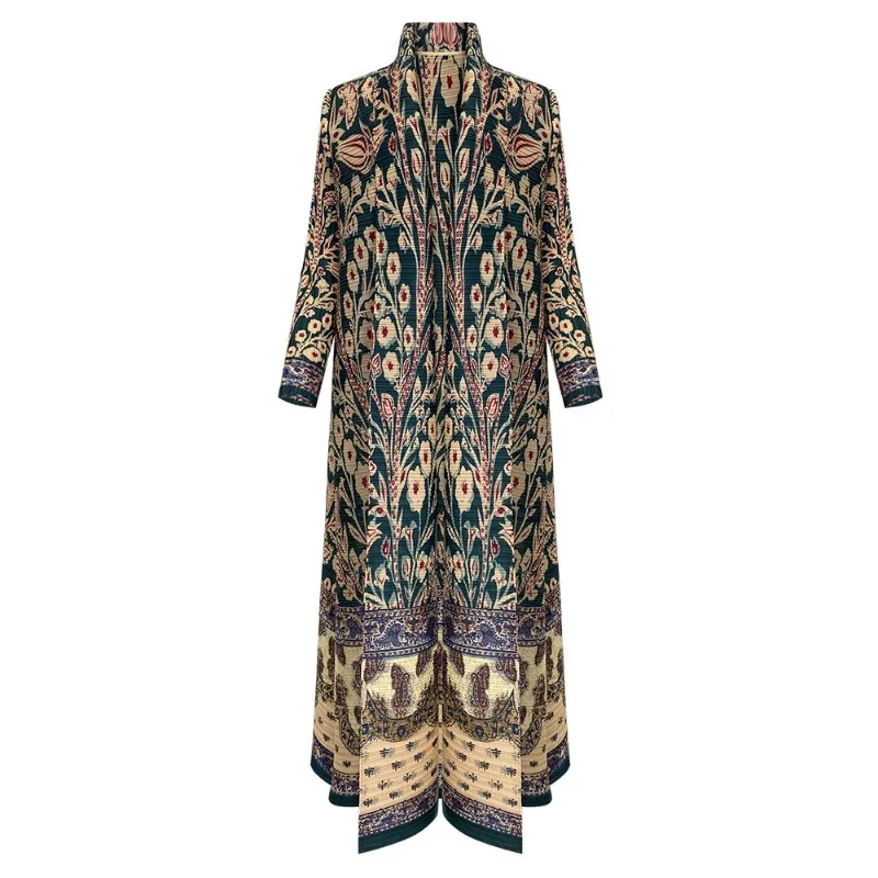 

Abaya Miyake New Pleated Trench Coat Robe Jacket Cape Printed Middle East Prayer Loose Plus Size with Stretch Long Conservative