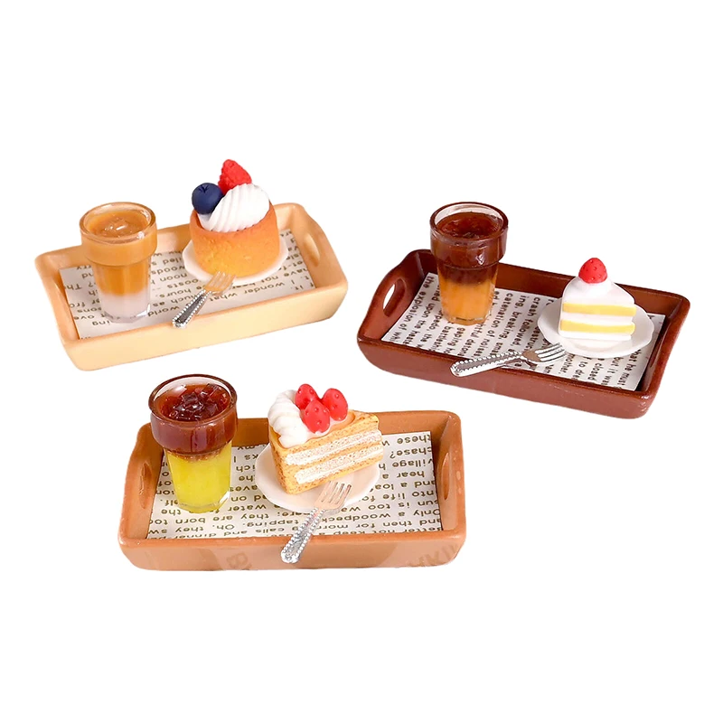 1세트 미니어처 인형집 모형 미니 밀크티 케이크 접시 포함 어린이 역할놀이 장난감