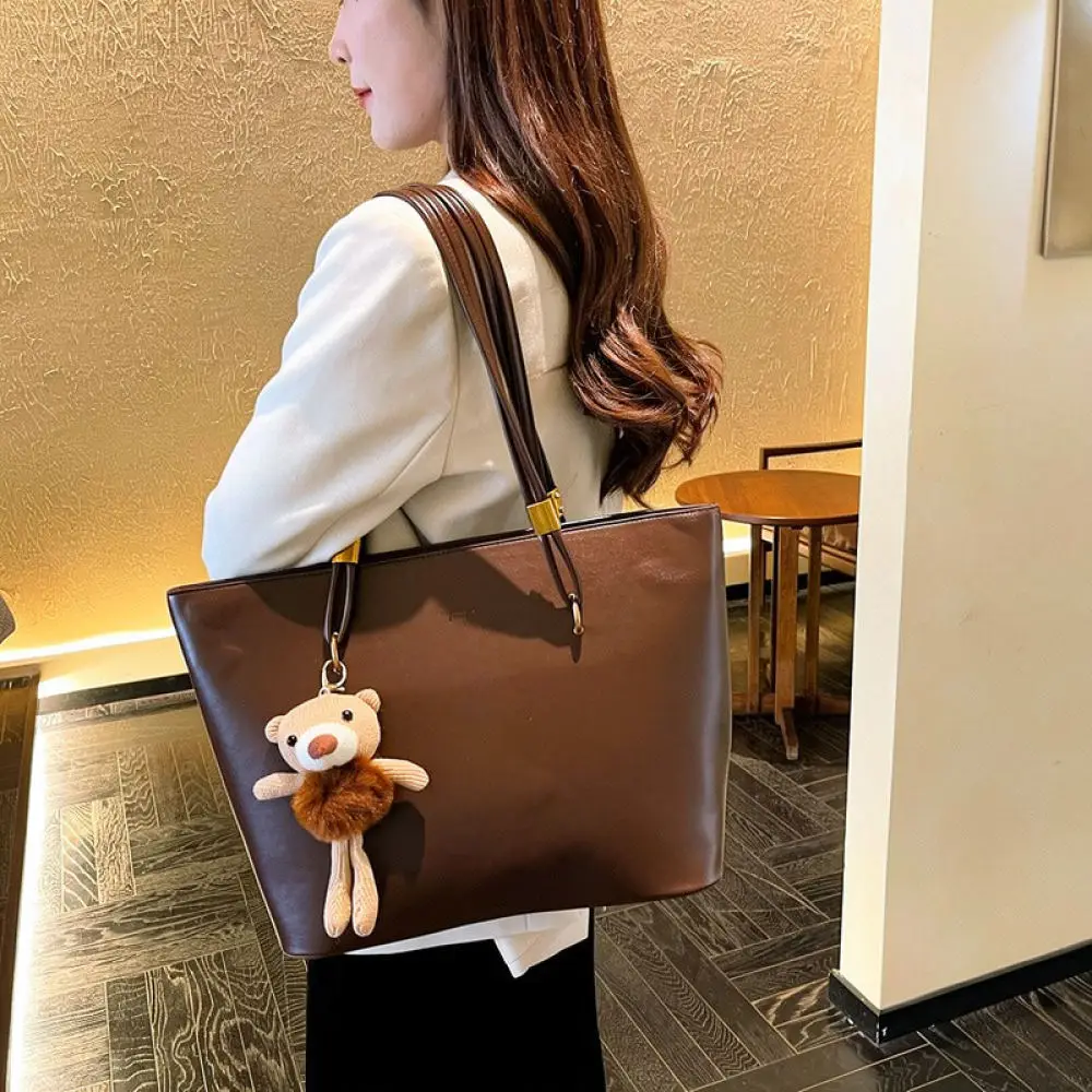 Stylish Large Tote Bag Women Soft PU Leather Handbag Casual Underarm Bag Minimalist Commuter Daily Office Elegant Work Purse