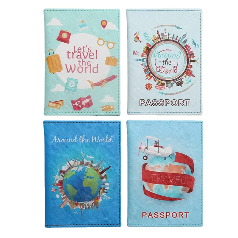 Travel Around The World Passport Cover Holder with ID Credit Air Ticket Slots Passport Protector Case Holder Travel Accessories