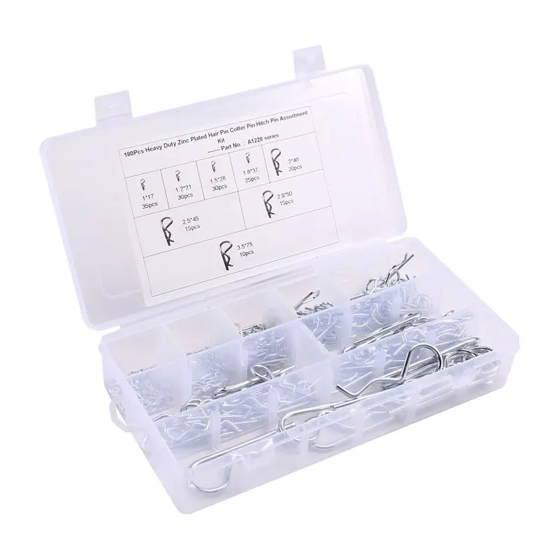 Aug. 180 Piece Set A1288 Split Galvanized R-Type Latch Bolt Cotter Pin Lockpin For Secure Fastening