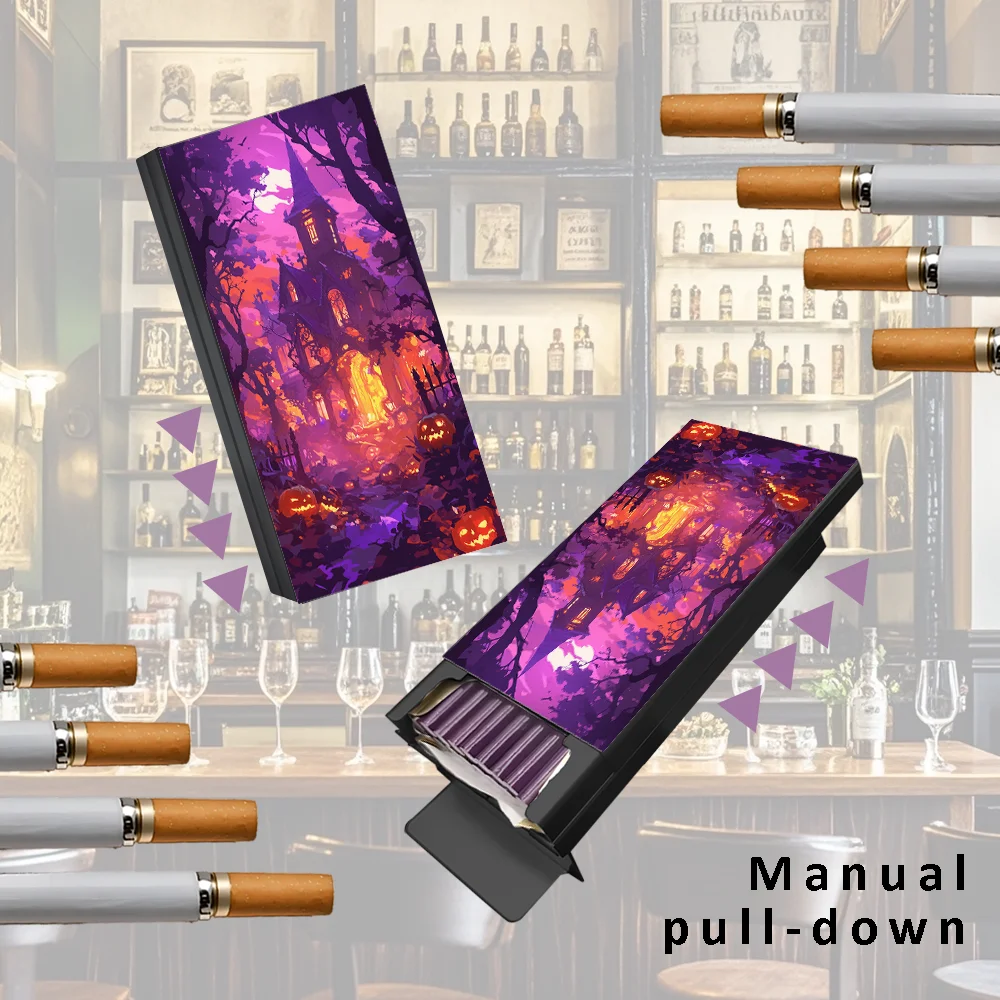 Slim Aluminum Cigarette Case Durable & Stylish with Purple Halloween Castle Design | Perfect Gift for Men and Women for Holidays