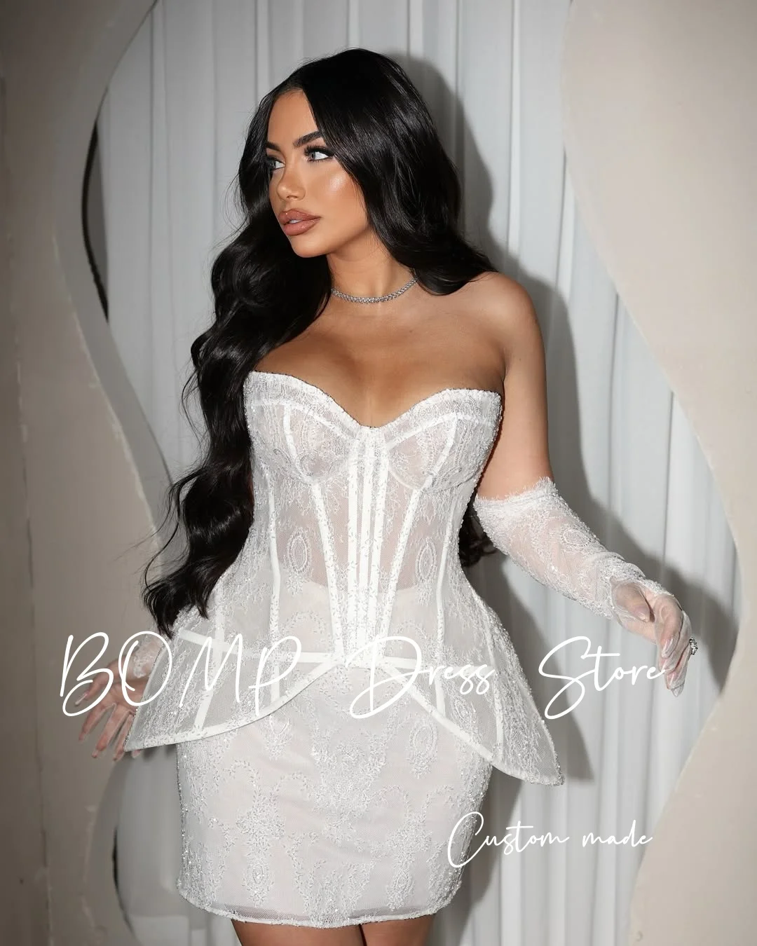 BOMP خمر الدانتيل ألف خط فستان الزفاف الحبيب فستان الزفاف الدانتيل الكفة ثوب العروس رشيقة Mariage مخصصة