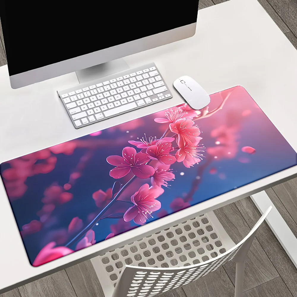 1pc Pink Plum Flower Design Mousepad, Rubber Waterproof Anti-Slip Desk Mat, Durable Gaming Keyboard Pad for Office Computer PC a