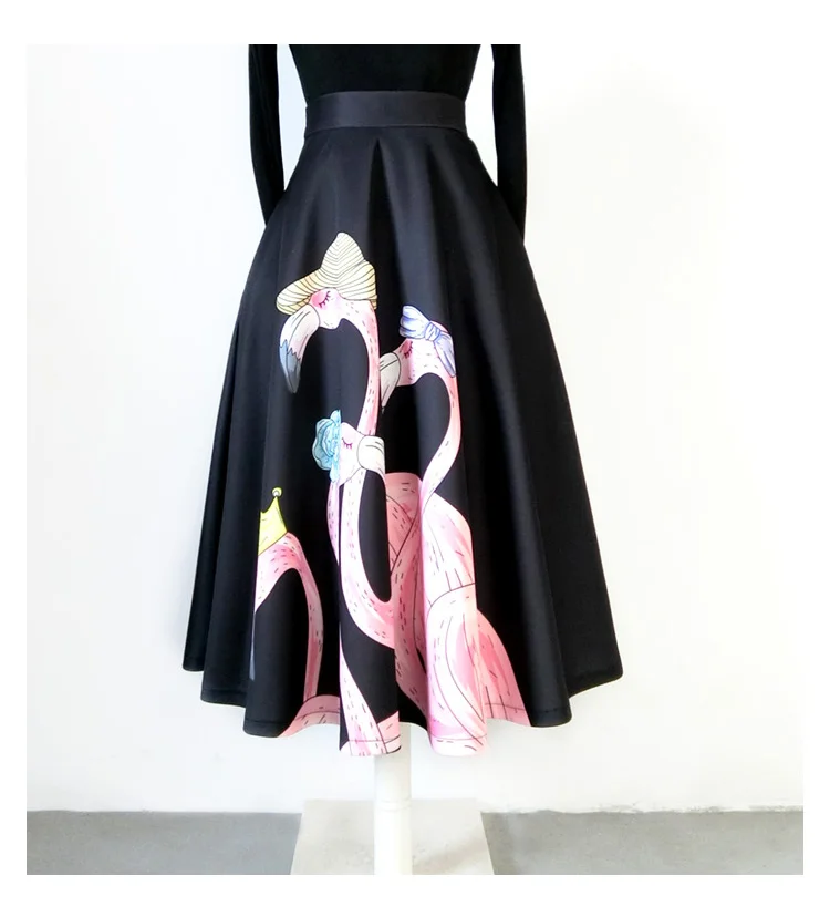 Nowa damska spódnica na wiosnę i jesień, modna spódnica do pracy z wysokim stanem, czarna, z nadrukiem, duża spódnica.