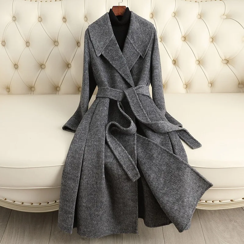 

Double Sided Cashmere Coat Women's Mid Length Over The Knee 2025 Autumn and Winter Candy Colored Woolen Jacket Thickened Style