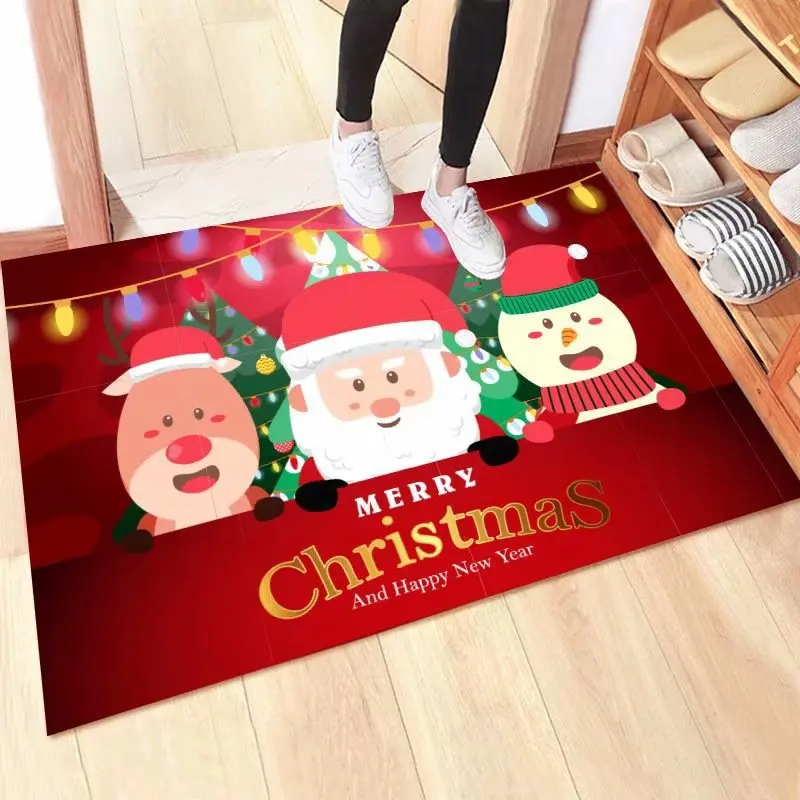 Christmas Series Carpet Floor Mat Festive Atmosphere Decorative   Cartoon Santa Claus Non-slip Door   