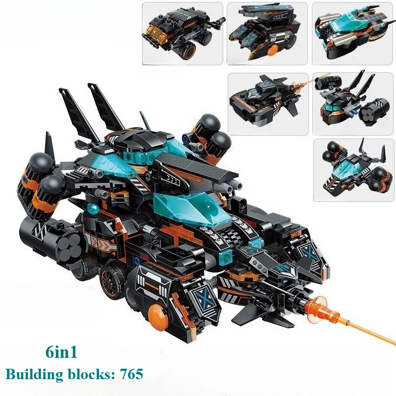 

DIY Toy 6in1 Transforming Toys Building Blocks Set War Car, Aircraft Carrier, Engineering Vehicle Blocks Combination Mecha Gift