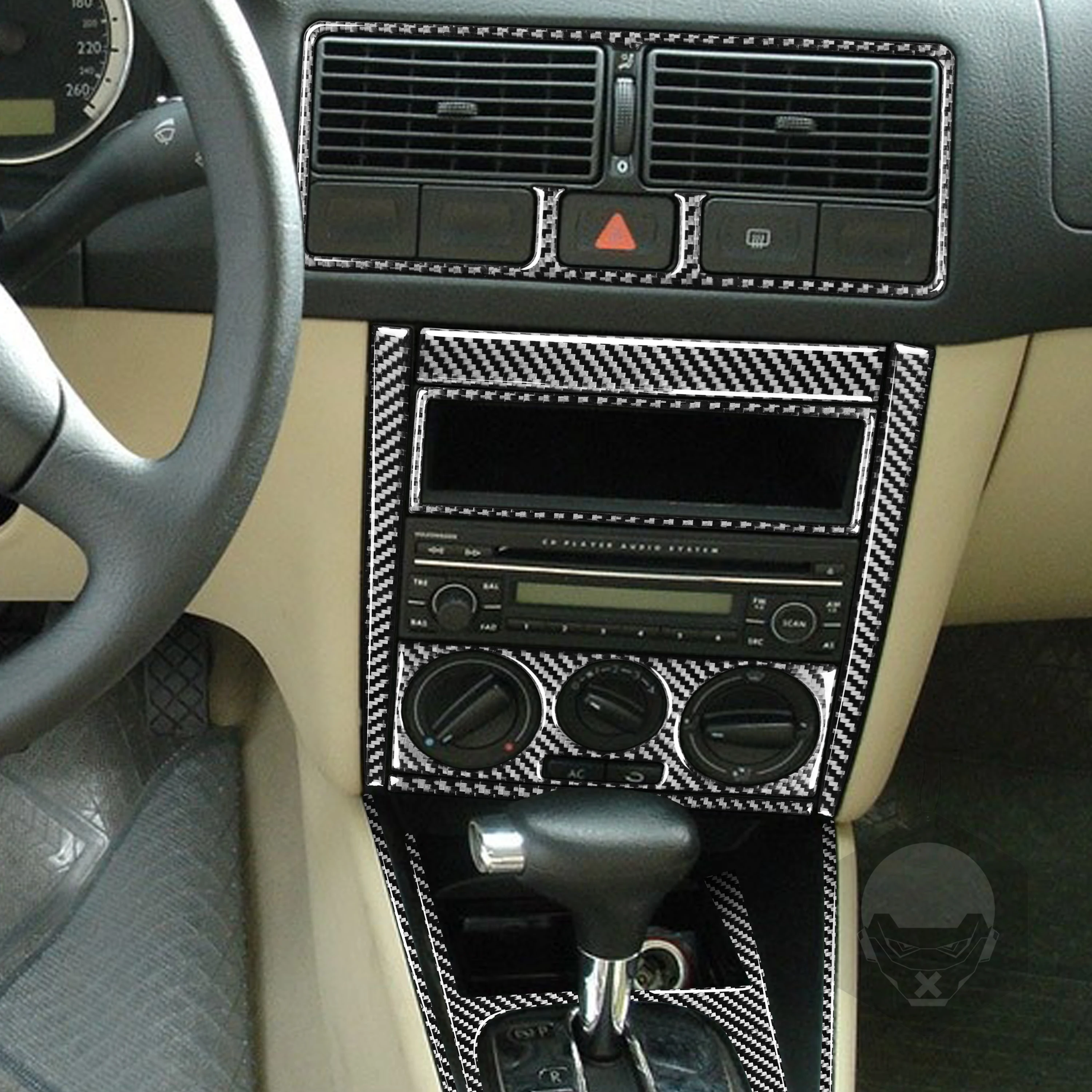 Real Carbon Fiber Car Accessories Center Gear Set Soft Cover Sticker For Volkswagen Golf 4 MK4/GTI/R 1999 2000 2001 2002 2003 04 view 2