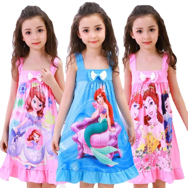 

Kids Girls Mermaid Nightgown Cartoon Nightdress Sleepwear Nightie Summer Sleeveless Frozen Princess Nightwear Children Clothes