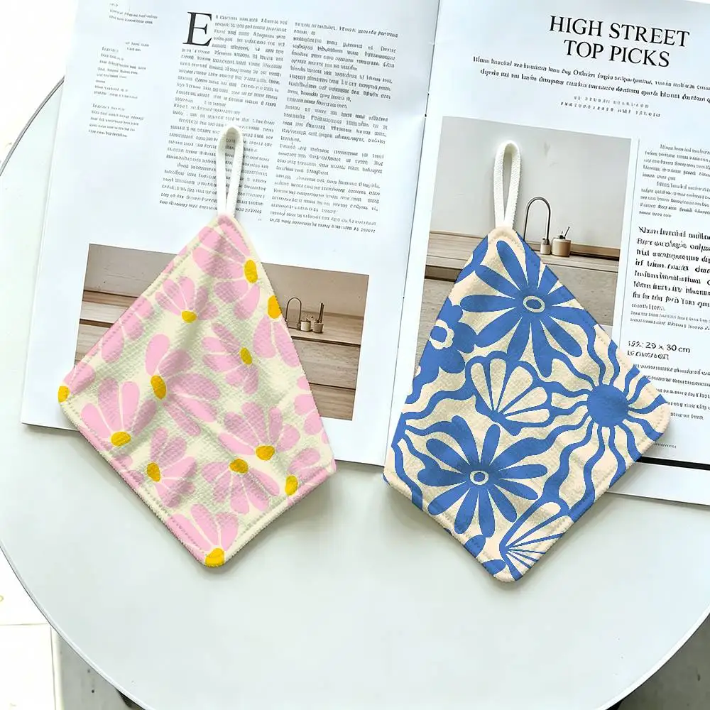 Flower Market Hanging Style Hand Wiping Towel, Polyester Cotton, Anti-fade for Indoor Kitchen Living Room