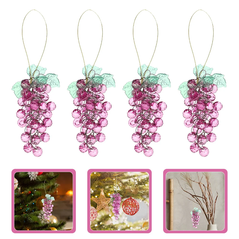 

4pcs Acrylic Beaded Grape Cluster Artificial Grapes Hanging Ornament For Wedding Party Christmas Tree Decor Celebration Prop