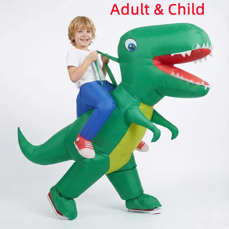 Men Green Dinosaur Inflatable Costume for Kids Adults Halloween Role Play Animal Performance Suit Carnival Dance Party
