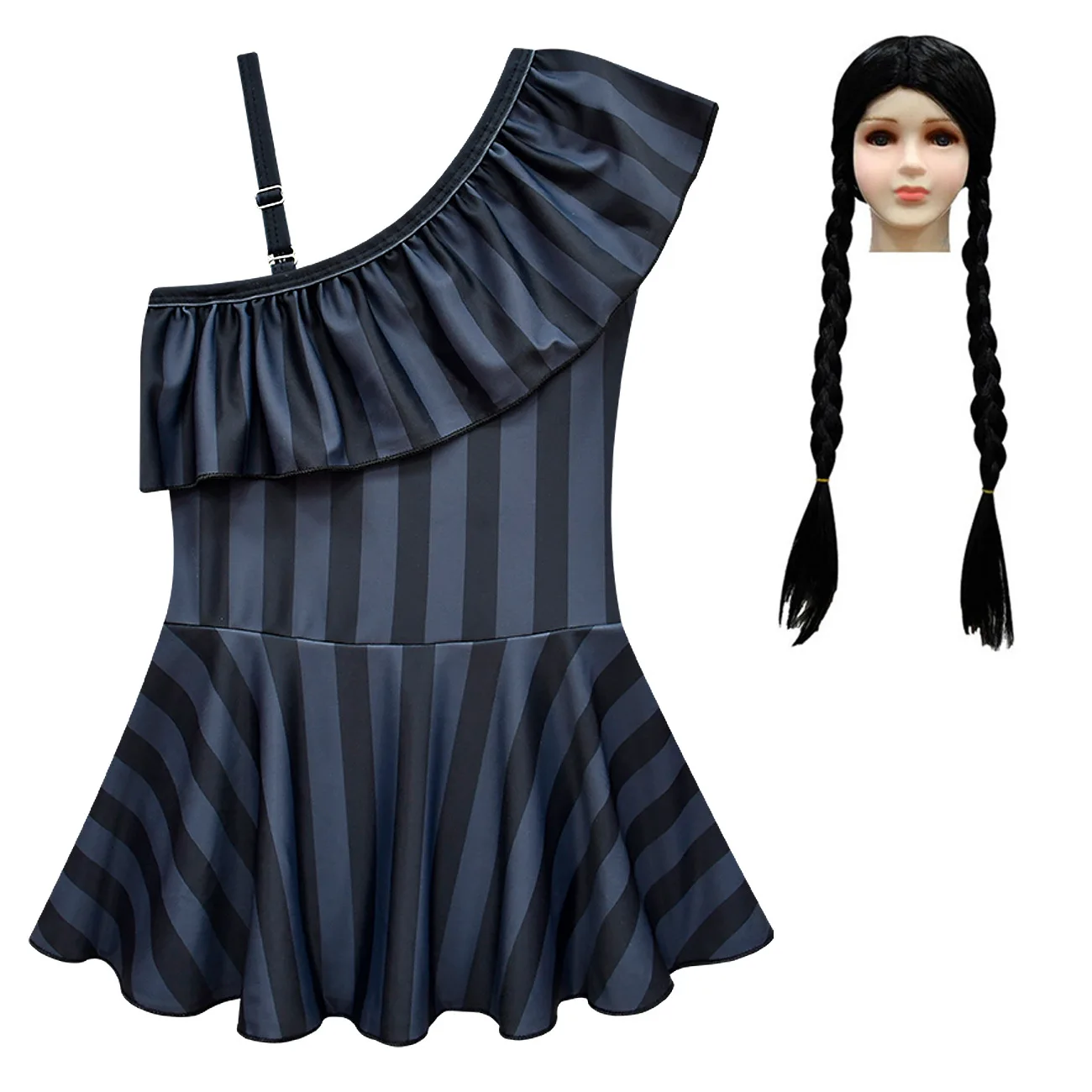Girls Cosplay Costume Wednesday Addams Family Addams Kids Swimsuit lapel One-piece Swimsuit Summer Children Bikini Clothes image 5