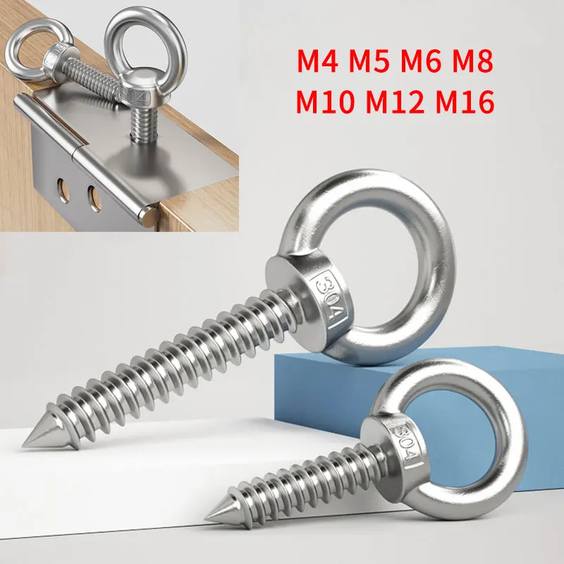 304 Stainless Steel Lifting Ring Self-tapping Screws Sheep Eye Self-tapping Belt Ring Self-tapping Screws Furniture Hook Head