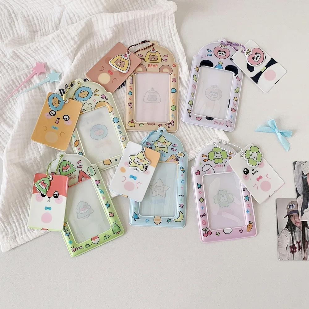 PVC Photocard Holder Keychain Hanging Decoration Cartoon Animal ID Badge Holder Idol Card Display Protector Photo Card Holder