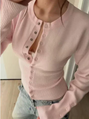 Autumn and Winter New French Classic Temperament Round Neck Casual Knitted Cardigan Top Women's Sweater