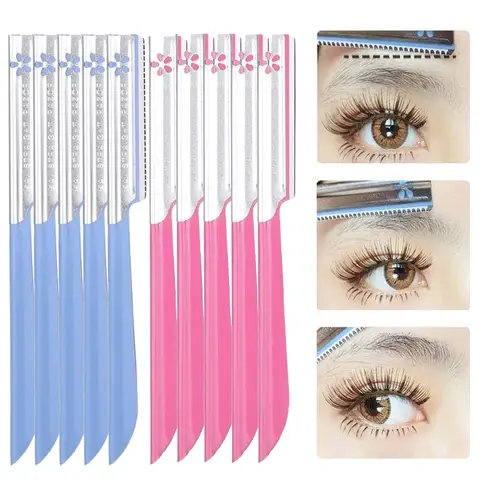 Karsyngirl 5pc 눈썹 제 모기 세트 여성용 메이크업 뷰티 눈썹 제모 스타일링 도구 스틸 블레이드 페이셜 면도기 트리머