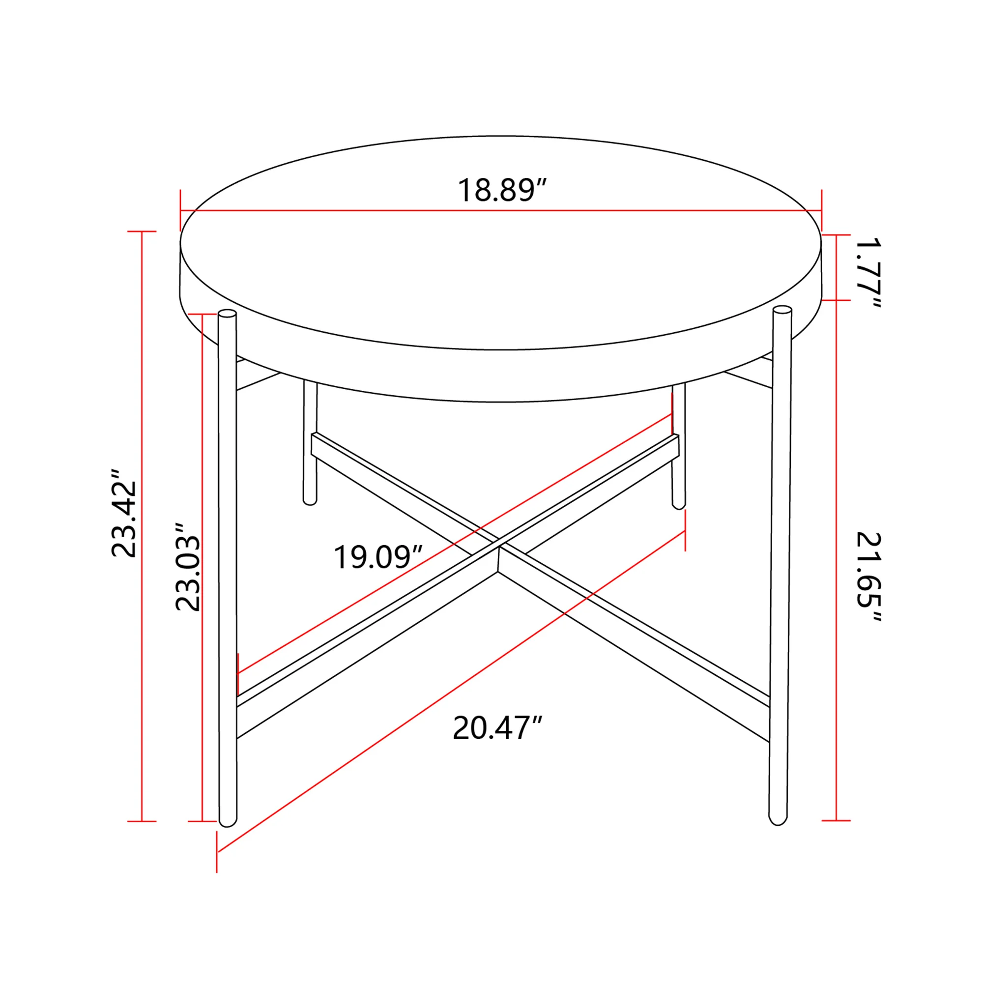 [Vente flash] 33 " / 20" Moderne Fil Design Table Basse Ronde Côté NW Dessus de Table avec Pieds Croisés Base En Métal [US-W]