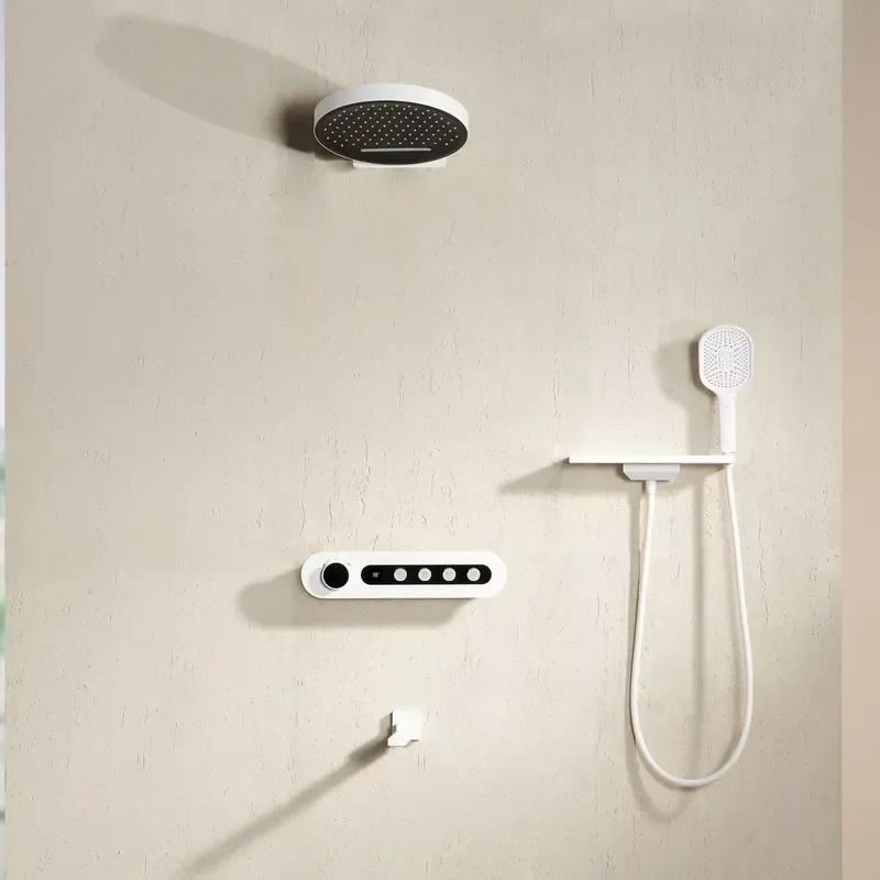 Modern Minimalist Design Wall-Mounted Full-Brass Shower Set Embedded Storage Concealed Installation Soft Thermostatic Control