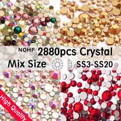 Shiny Mix Size strass di cristallo 2880 pezzi SS3-SS20 Flatback Glitter Design fai da te accessori per la creazione di gioielli decorazioni per unghie