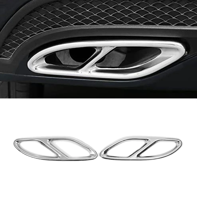 2Pcs Stainless Steel Tail Throat Exhaust Pipe Muffler Tip Cover Trim For Mercedes Benz W206 C-Class B-Class 2021