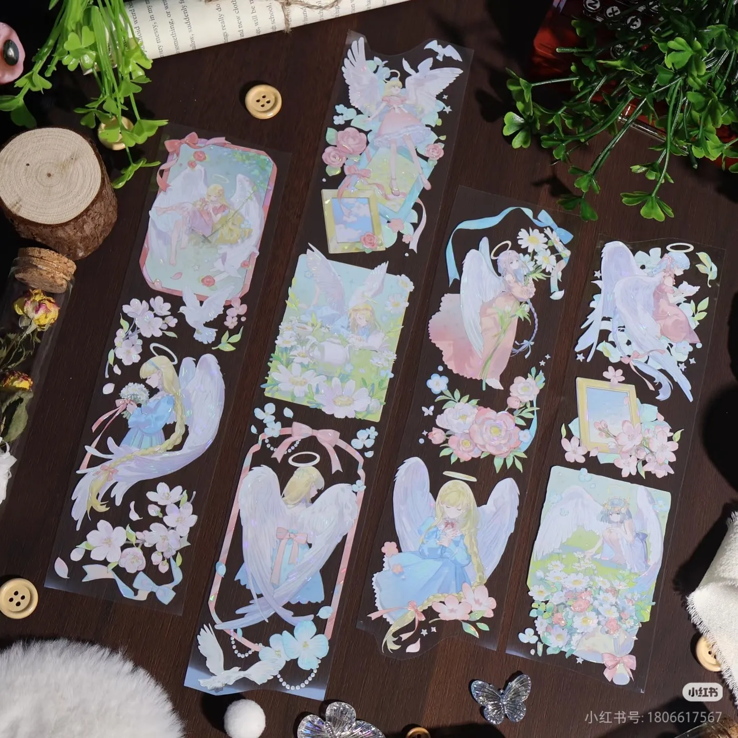 5m Half Roll Shine Angel Encounter Shell Shiny Washi Pet Tape Sticker Journal DIY Cards Purple Valley Beauty Character