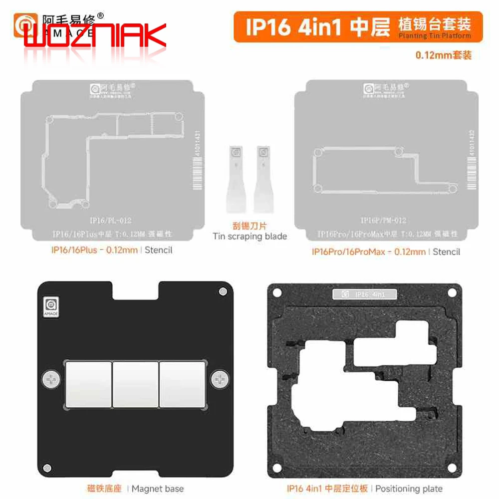 AMAOE 28 IN 1 Middle Level Tin Plating Platform Magnetic Fixture for IPHONE X-16 PRO MAX Mid Layer Steel Mesh Tin Plating Stenci