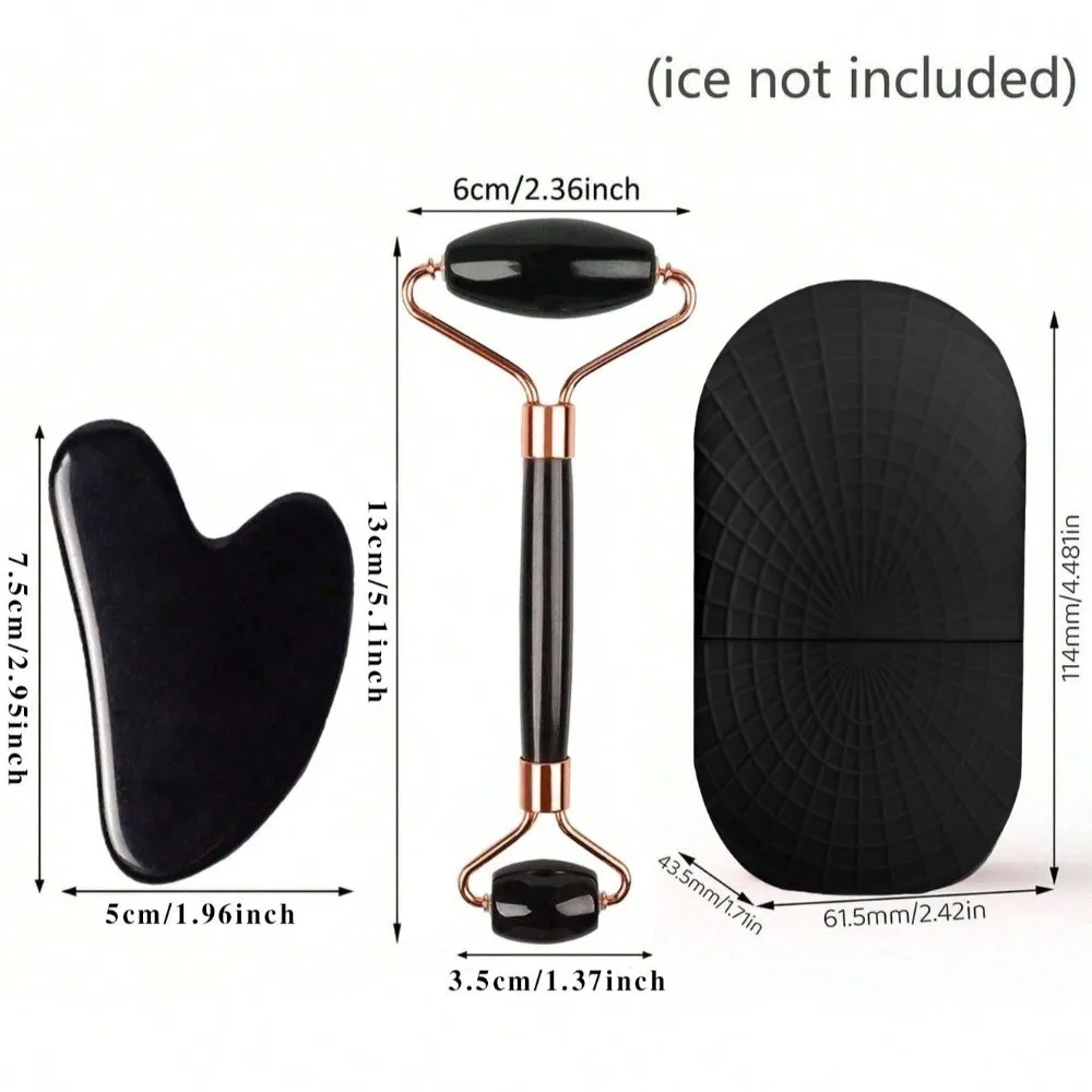 3 pçs silicone gelo rosto rolo conjunto de resfriamento e endurecimento face lifting gua sha placa rolo gelo cuidados com a pele ferramenta limpeza facial