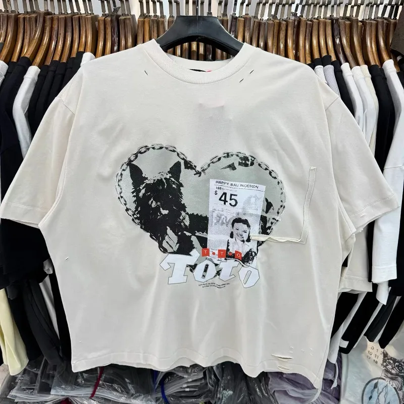 Saint Michael HAPPY BAUINOESCON White Shirts Pure Cotton Casual Puppy Print T-Shirts
