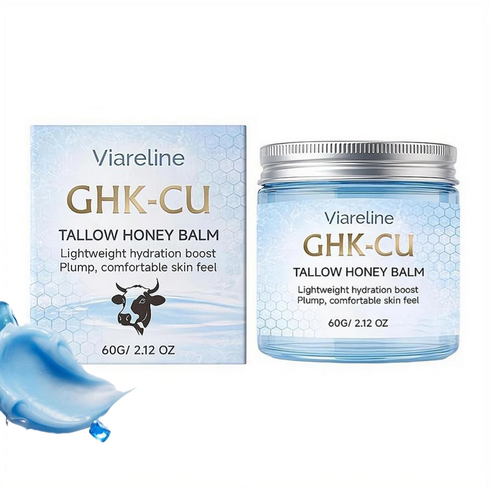 Viareline GHK-CU Copper Peptide Tallow Balm Day & Night Cream Firm Moisturize Honey Blue Balm for Mature, Dry & Sensitive Skin