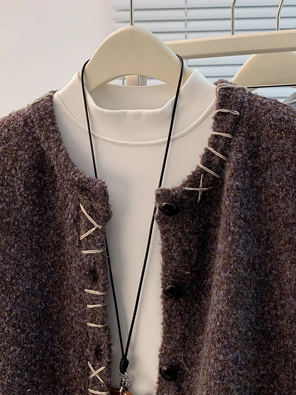 العصرية Thiened جولة Ne مفتوحة سترة سترة ملابس خارجية للنساء العلامة التجارية إزالة الخريف الشتاء جديد Sle حجم كبير #4