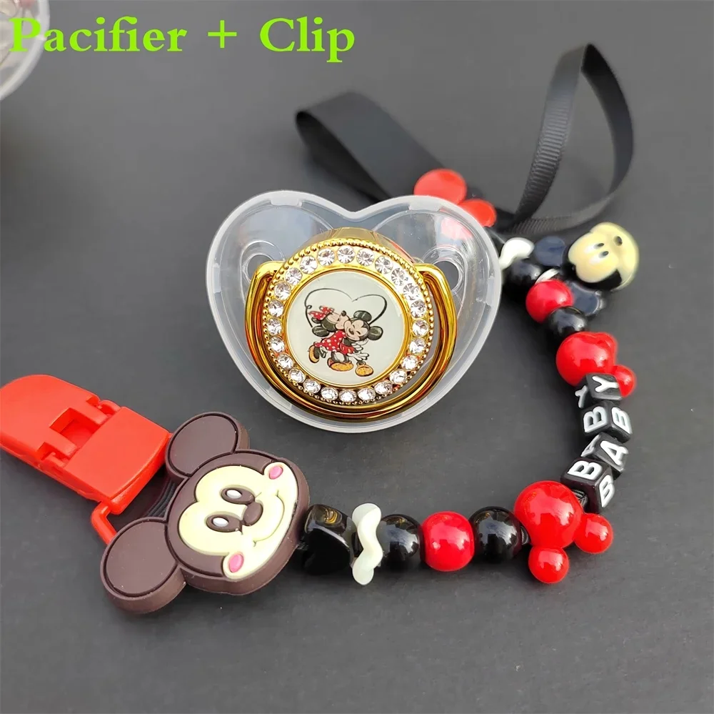 2024 Hot Kawaii Mickey Mouse Print Personalized Baby Pacifier Chain Clip bisphenol-free a Bling Pacifier Chupeta 0-18 months