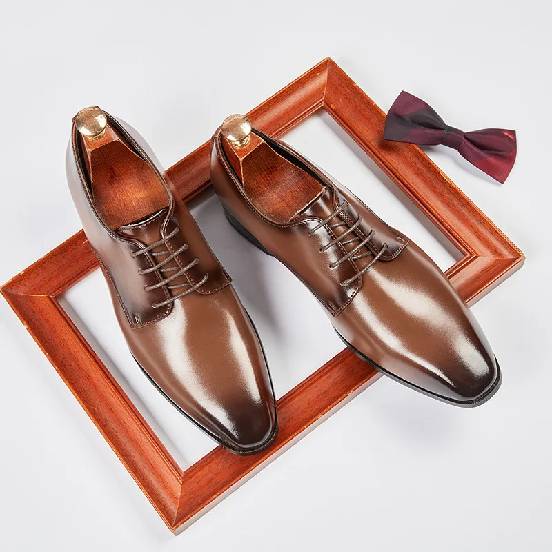 

2024 Leather For Men Flats Genuine Leather Business Dress New Simple Summer Pointed British Style Derby Shoes Loafers мужская