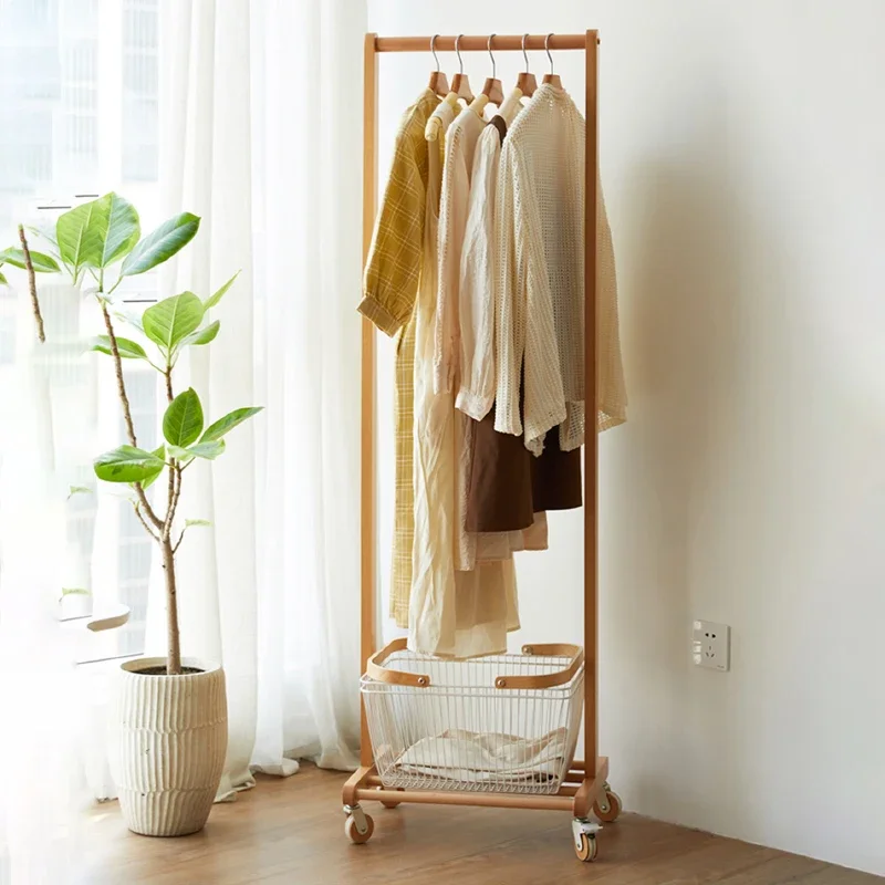 Modern Wooden Bedroom Coat Rack Multifunctional With Wheels Coat Rack Interior Floor Perchero Ropa De Pie Entrance Furniture