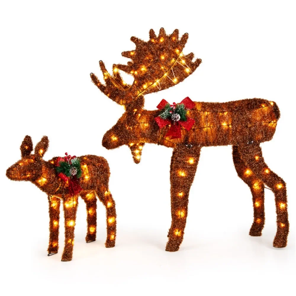 2-piece set lit moose Christmas decoration with LED lights Illuminating ambience simple and secure setup Moose Christmas