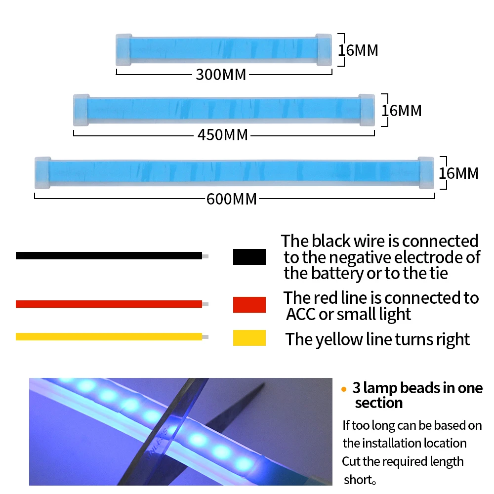 2pcs LED DRL Car Daytime Running Light Flexible Waterproof Strip Auto Headlights White Turn Signal Yellow Brake Flow Lights 12V