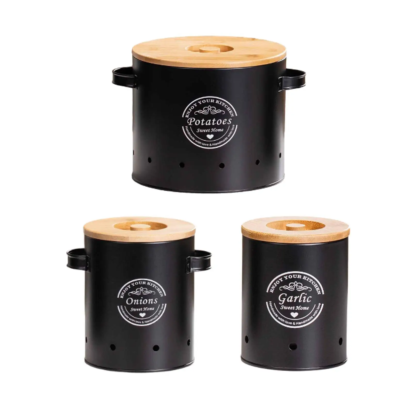 Vegetable Storage Canister with Bamboo Top And Handle for Kitchen